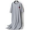 BuFanRenm Pigiama, Camicia da Notte a Righe in Cotone M-6XL da Donna Manica Corta Homewear Casual Abito da Casa Lungo Sleepwear Big Size 5XL Grigio