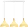 iDEGU 3 Luci Lampadario a Sospensione Retrò LED Lampada a Soffitto in Legna Metallo Moderna Lampada a Sospensione Stile Scandinavo Plafoniera per Sala da Pranzo Soggiorno Cucina (Giallo Chiaro, Barra)