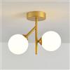 Elksdut Plafoniera moderna Lampadario a sfera in vetro bianco latte Lampadario in ferro, Lampada da soffitto a fagiolo magico con molecola di metà secolo per Camera da letto Soggiorno Agriturismo (2 teste)