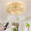HEYUN Ventilatori Da Soffitto In Rattan Con Luci Ventilatore Da Soffitto Con Telecomando E Funzione Timer Ventilatore Silenzioso Plafoniera A 6 Velocità Lampada Da Camera Da Letto Soggiorno Cucina