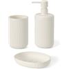 Inbagno Set Accessori Bagno 3 Pezzi Bianco Crema Cannettato Con Dispenser, Porta Spazzolini E Porta Saponetta - Linea Arizona