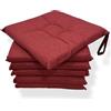 MENKËLL - Set 6 Cuscini Sedia da Cucina in Cotone - Cuscini Coprisedia Universali 40x40 cm - Cuscino 4 punti con Lacci di Fissaggio Imbottiti 100% Made in Italy (Rosso/Bordeaux, 40x40 cm)