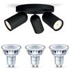 Philips Pongee Lampada faretti da soffitto (Nero) - Luce bianca calda - Faretto da soffitto 3 punti luce - GU10 - Non dimmerabile