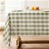 Softalker Tovaglia primaverile quadrata a quadri per esterni, in lino e cotone con nappine, resistente alle pieghe, per Pasqua, sala da pranzo, casa, da 140 x 140 cm, verde salvia