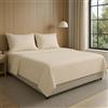 NARCISO - Completo Lenzuola Matrimoniali 4 Pezzi Tinta Unita Embossed, Set Lenzuola Matrimoniali in Microfibra Traspirante ed Anallergica, Biancheria da Letto Made in Italy, Colore Panna