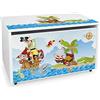 leomark contenitore portagiochi in legno panca su ruote 71x40x46 cm(A) 91L scatola con coperchio, mobili per camera da letto e asili, scuole, uffici,cassapanca per bambini, motivo L'isola dei pirati