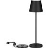 V-TAC Lampada da Tavolo senza Fili LED Dimmerabile con Comandi Touch - Lampada Nera Wireless per Uso Interno ed Esterno IP54 da Casa o Ristorante - Batteria 4400 mAh - Luce 3000K Bianca Calda - 2W
