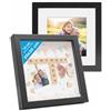 PHOTOLINI 3D cornici 20x20 cm nero, cornice profonda con vetro e passe-partout, set di 2 cornici per oggetti fino a 1,5 cm di profondità, legno MDF - perfetta per il fai da te e come regalo
