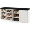 COSTWAY Panca Scarpiera da Ingresso, Scarpiera con Seduta Imbottito, 9 Scomparti e Armadio con Ante, Panca Contenitore con Ripiani Regolabili, per Camera da Letto Corridoio, 110,5x30x49 cm (Bianco)