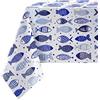 Confezioni Giuliana Tovaglia Cotone Pesci Mare Blu Primavera Estate 140x140/180/240/300/360, 140x300