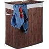 Relaxdays 1x Cesto Portabiancheria Rettangolare con Coperchio, 95 L, Organizer con 2 Scomparti, Pieghevole, in bambù, Marrone