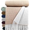 STTS International Coperta in lana vergine al 100%, in diversi colori; copriletto, plaid Tirol in lana vergine, 140 x 200 cm, beige-bianco (Double face)