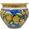 Sicilia Bedda - VASO IN CERAMICA DI CALTAGIRONE - Realizzato e Dipinto a Mano - Altezza 20 CM Diametro 26 CM (Limoni Blu)