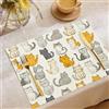 GDJSMIN Set Di 2 Tovagliette Gatti Dei Cartoni Animati Lavabili Tovagliette Colazione Animali Di Linea Tovagliettes Cucina Lino Cotone Stampate Per Tavolo Da Pranzo,Matrimonio,45×30Cm