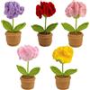 Magicherry 5 pezzi fiori all'uncinetto in vaso lavorati a mano Non ti scordar di me fiori artificiali in filato di lana per cruscotto auto, casa, ufficio, tavolo, mensola, colore #G
