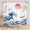 SDOTPMT 180x213cm Tenda da doccia a onde giganti Tenda da bagno asiatica di fiori di ciliegio Tenda del bagno della pittura di paesaggio dell'oca selvatica in alto per la decorazione del bagno