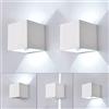 Planetitaly Applique Parete Esterno Interno LED Lampada Moderno Bianco 12W 6000K Luce Bianco Freddo IP65 Impermeabile Cubo Quadrata Alluminio su e Giù Regolabile Design Facile da Installare (ES46-BF)