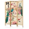 murando - Paravento Decorativo Monofacciale Pavoni 135x172 cm 3 Pannelli Divisori - Stampa su un Lato su Tela in TNT - Separe Divisorio per la Casa Legno Stile Giapponese - Fiori Rosa p-C-0002-bh-d