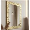 MO.WA Specchio da Parete moderno, rettangolare Foglia Oro 72x95 Made in Italy, appeso muro design, Specchiera da ingresso, per camera da letto, bagno soggiorno salone