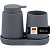 eluno TESERO - Set di accessori da bagno con superficie soft touch, 3 pezzi, composto da 1 dispenser di sapone, 1 tazza e 1 ciotola, ideale per bagno e cucina in plastica (grigio)