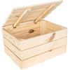 Creative Deco Baule in Legno Naturale con Coperchio Grande | 40 x 30 x 22 | Baule da Esterno, Cassapanca Vintage Shabby | Armadio Legno Portaoggetti per Contenere | per Decorare Fai-da-Te