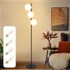ZMH Lampada da terra Soggiorno Nero - Lampada da terra a 3 fiamme vintage | con interruttore a pedale Design in metallo Palla di vetro bianco con 4 × 4W E27 2700K Cavo lampadina 2M per camera da letto