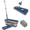 Aocase Mocio Piatto Grande e Secchio Scalabile Set, Mocio per Pulizia Rotante a 360° con Raschietto, Mocio Asciutto e Bagnato per la Pulizia di Pavimenti in Legno Duro, Piastrelle, Laminato,Blu