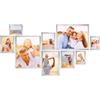 PHOTOLINI Set di 9 cornici per poster argento legno MDF, plexiglass infrangibile, da parete, accessori inclusi - per foto, immagini e poster