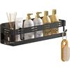 Celbon 20cm Mensola Doccia Senza Foratura Mensola Bagno Autoadesivo Acciaio Inossidabile con 2 Ganci Organizer Bagno per Shampoo, Sapone, Spugna, Cucina Nero Superficie