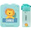 Stellasticker - Set con borraccia personalizzabile per bambini e porta pranzo/merenda personalizzato per bambini in plastica - Borraccia con cannuccia capacità 450 ml - Senza BPA (Verde chiaro)