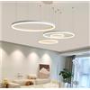 BEHWU Lampadario LED Lampada Soggiorno Lampadario Dimmerabile Con Telecomando Anelli Lampade Sospensione Moderne Tavolo Pranzo Altezza Regolabile Lampadario a Soffitto Acrilico Rotondo in Alluminio