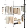 SoBuy Telescopic Appendiabiti da Terra, Robusto Stand Appendiabiti con Aste e Ripiani, Armadio Aperto Regolabile per Camera da Letto, Porta Abiti Nero KLS04-II-SCH