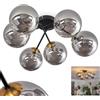 HOFSTEIN Chehalis plafoniera, lampada da soffitto in metallo/vetro nei colori nero/oro/fumo, apparecchio dal design moderno retrò/vintage con paralumi in vetro (Ø 15 cm), 6 x G9, senza lampadine