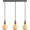 iDEGU Lampadario a sospensione stile vintage Edison 3 luci lampada a sospensione in metallo con portalampada E27, colore: ottone