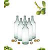 Buyglass Set di 6 Bottiglie in Vetro da 2 Litri con Tappi a Vite, Vetro Bianco, per Conservazione