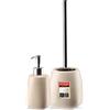 KADAX Set da bagno da 2 pezzi in ceramica, accessori da bagno, dispenser di sapone, bicchiere da bagno, portasapone e scopino WC (spazzola e dispenser beige) (K8180)