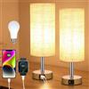 Neoglint Abat Jour da Comodino Coppia, Lampada Touch da Comodino Dimmerabile con 4 Porte di Ricarica USB,Paralume in Tessuto Bianco, Attacco E27, Include 2 Lampadine Bianco Caldo (3000K)