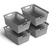Pro Home 4 cestini portaoggetti da 10 l, con manici, senza BPA, organizer (37 x 26 x 17 cm, antracite) - cestini per bagno, cucina, camera da letto, cestino per la casa