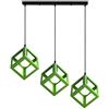 iDEGU 3 Luci Lampadario a sospensione moderno a Forma di Cubo Stile Geometrico E27 Lampada da Soffitto Vintage in Metallo con 50cm barra per cucina, soggiorno, ristorante - 16cm, Verde