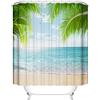 OCEUMACO Design Mare Tenda Doccia Antimuffa Stampa 3D Spiaggia Blu Onda Verde Acqua Tende Vasca da Bagno in Tessuto Poliestere Impermeabile Foglie Palme Moderna 200x200 cm Lavabile in Lavatrice