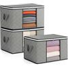 unycos - 3 Pezzi | Scatole per Vestiti 90L, Tessuto con Finestra Trasparente 60x43x35cm, Scatole/Borsa Pieghevoli, Organizzatore Sotto il Letto per Piumini, Asciugamani, Cuscini (Grigio/Nero)