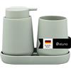 eluno TESERO - Set di accessori da bagno con superficie soft touch, 3 pezzi, composto da 1 dispenser di sapone, 1 tazza e 1 ciotola, ideale per bagno e cucina in plastica (salvia)