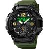 SKMEI Orologio da uomo militare, analogico, digitale, impermeabile, luminoso, sportivo, con data, settimana, sveglia, orologio tattico, SKMEI -1637-Verde militare