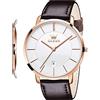 OLEVS Mens Wrist Watches Ultra Thin 6.5mm Minimalist Business Dress Waterproof & Date & Leather Strap Slim Watches for Men