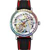 DAXIAOYU Orologio meccanico completamente automatico da uomo, design unico, lunetta circostante con pietre preziose colorate, orologio da polso con volano cavo scheletro, orologi alla moda in acciaio
