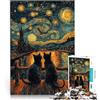 AITEXI Puzzle da 1000 pezzi per adolescenti Gatti della notte stellata Per il divertimento in famiglia con poster abbinato e foglio di quiz 75x50cm