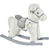 HOMCOM Cavallo a Dondolo per Bambini in Peluche e Legno con Suoni e Orsetto Incluso, per Bimbi da 18-36 Mesi, 65x26x55cm, Bianco