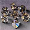BESCON DICE Set di 7 dadi poliedrici sfaccettati in cristallo, per DND, giochi da tavolo e collezionisti, confezione in scatola di latta, effetto pietra preziosa (fumo)