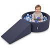 KiddyMoon Area Giochi in Schiuma con Piscina di Palline 90x30cm e Rampa 200 Palline 7cm per Neonati e Bambini - Blu Scuro: Celeste Blu Perla