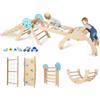 RELAX4LIFE Set da Arrampicata per Bambini, Triangolo di Arrampicata con Scivolo e Arco, Gioco di Incastri in Legno, Gioco Montessori per Bambini 1+ Anni (Astronauta-4 Pezzi | Naturale)